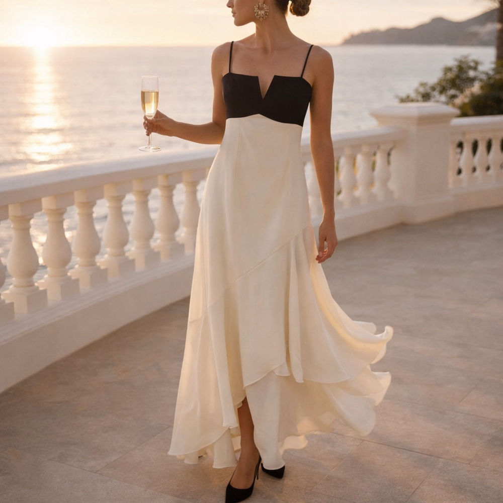 NWT Jill Jill Stuart Black & Ivory Colorblock Maxi Dress Size 10 Formal Cocktail - Picture 1 of 10